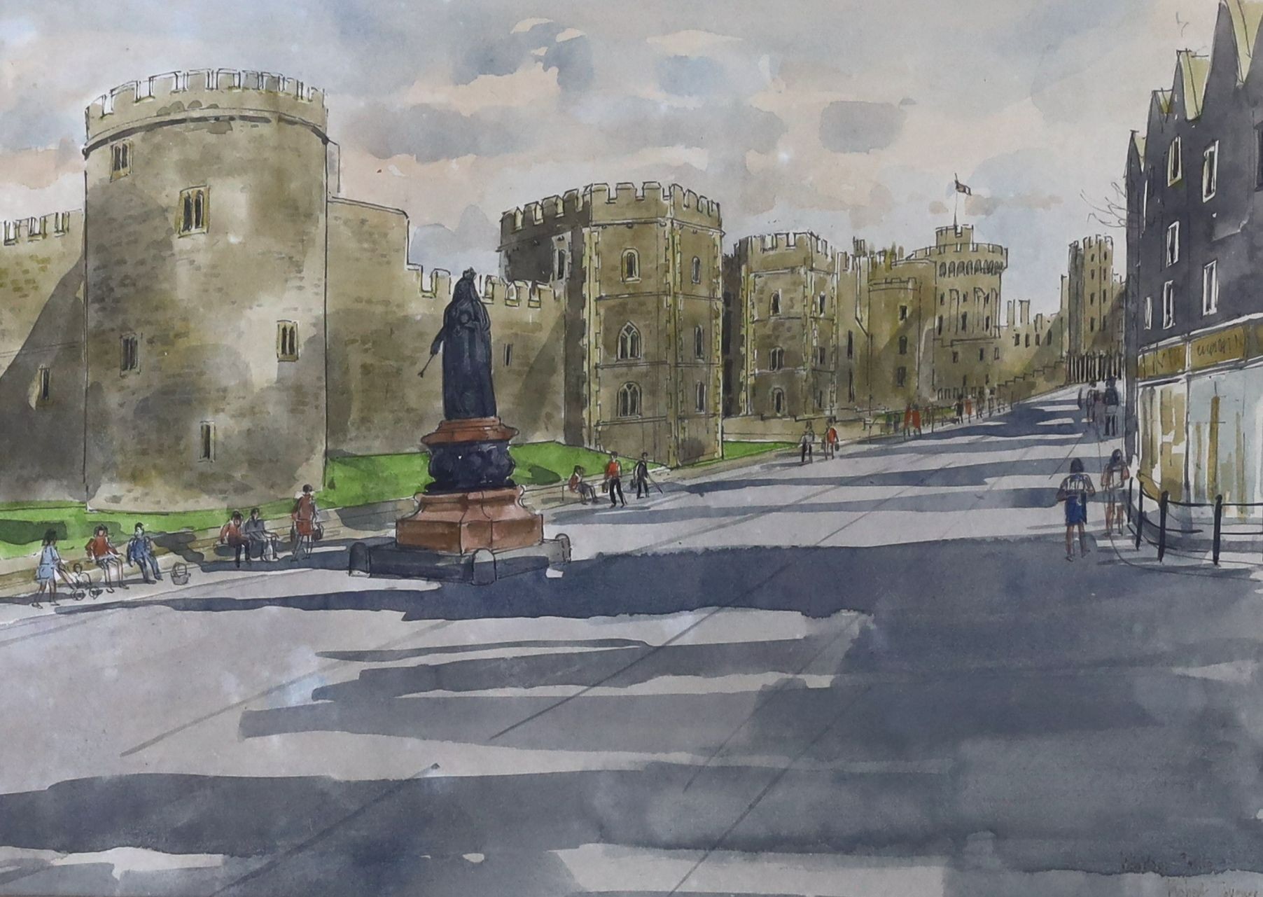 Robert Tavener (1920-2004), ink and watercolour, 'Windsor Castle - Victoria Monument', signed, 27 x 27cm